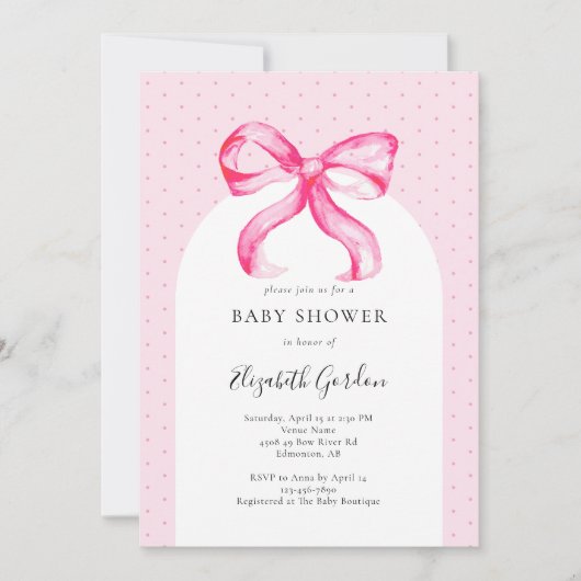 Roze Bow Coquette Baby shower Elegant Kaart (Voorkant)