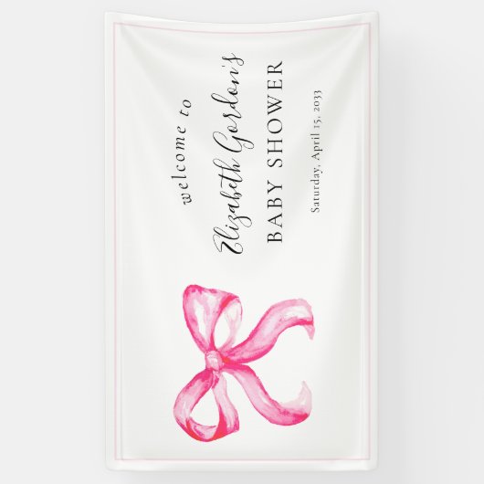 Roze Bow Coquette Baby shower Elegant Minimaal Spandoek (Verticaal)