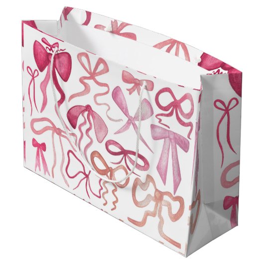 Roze Bow Coquette Baby shower Gift Bag Groot Cadeauzakje (Achterkant Gekanteld)