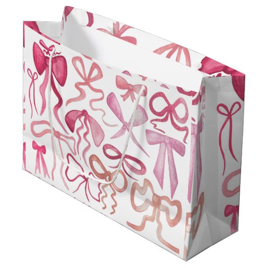 Roze Bow Coquette Baby shower Gift Bag Groot Cadeauzakje (Voorkant Gekanteld)