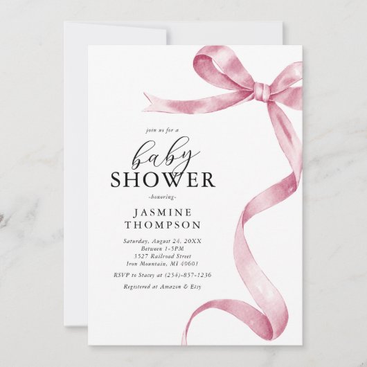 Roze Bow Coquette Baby shower Kaart (Voorkant)