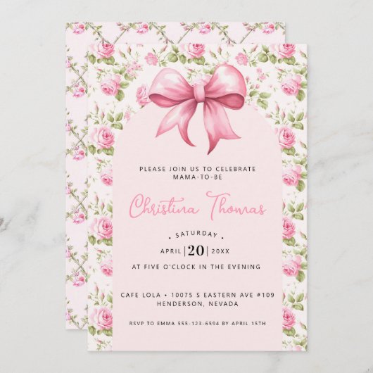 Roze Bow Coquette Baby shower Kaart (Voorkant / Achterkant)