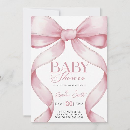 Roze Bow Coquette Baby shower Kaart (Voorkant)