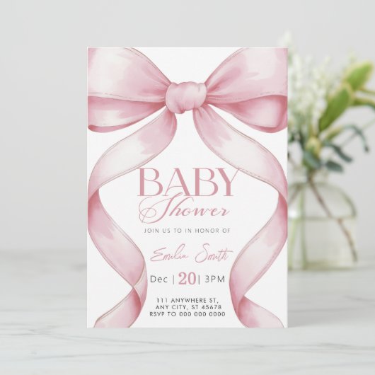 Roze Bow Coquette Baby shower Kaart (Staand voorkant)