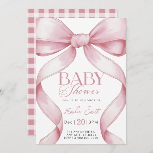 Roze Bow Coquette Baby shower Kaart (Voorkant / Achterkant)