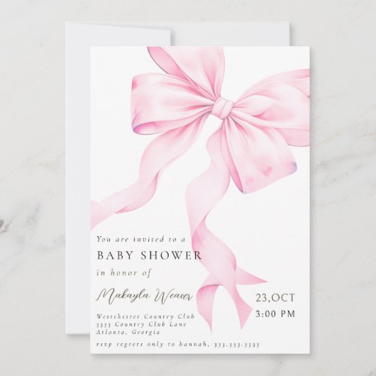 Roze Bow Coquette Baby shower Kaart (Voorkant)