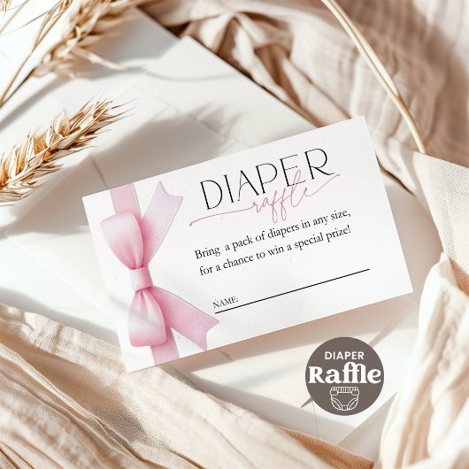 Roze Bow Coquette Baby shower Luier Raffle Ticket Informatiekaartje