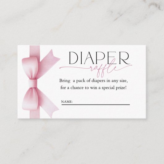 Roze Bow Coquette Baby shower Luier Raffle Ticket Informatiekaartje (Voorkant)