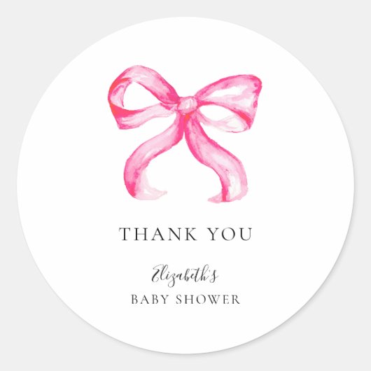 Roze Bow Coquette Baby shower Minimal Elegant Ronde Sticker (Voorkant)