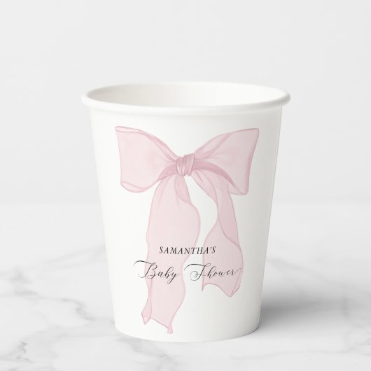 Roze Bow Coquette Baby shower Papieren Bekers (Achterkant)