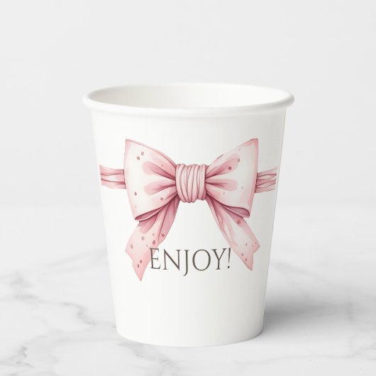 Roze Bow Coquette Baby shower Papieren Bekers (Achterkant)