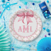 Roze Bow Coquette Baby shower Papieren Bordje (Feest)