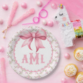 Roze Bow Coquette Baby shower Papieren Bordje (Feest)
