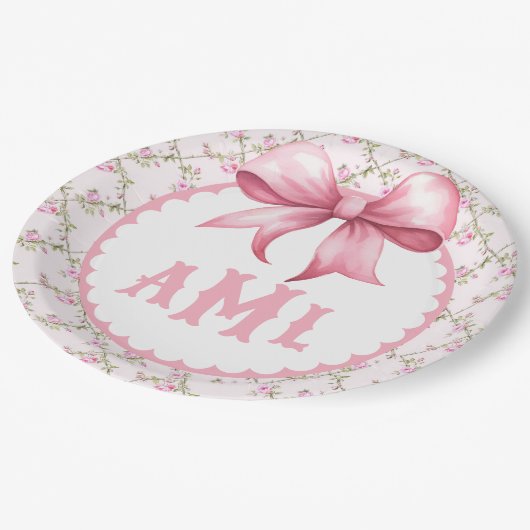 Roze Bow Coquette Baby shower Papieren Bordje (Gekanteld)