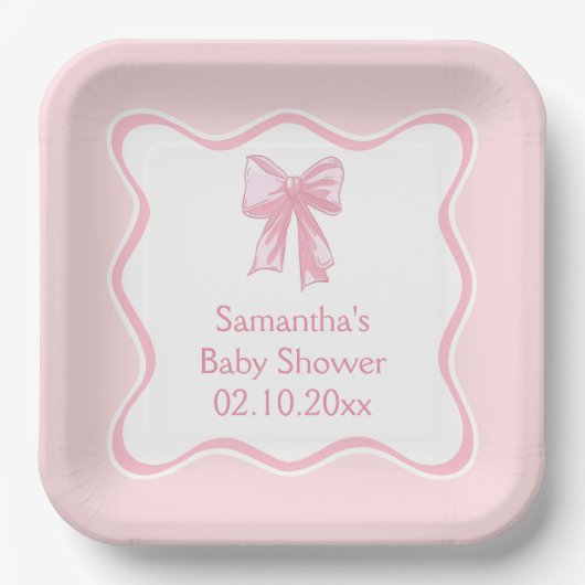 Roze Bow Coquette Baby shower Papieren Bordje (Voorkant)