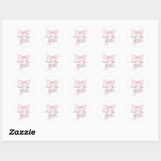 Roze Bow Coquette Baby shower Ronde Sticker (Vel)