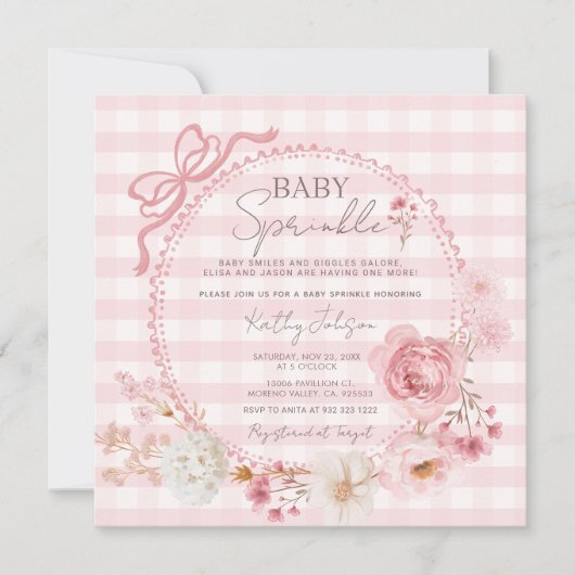 Roze Bow Coquette Baby Sprinkle baby shower Kaart (Voorkant)