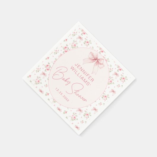 Roze Bow Coquette Bloemen Baby Meisje Douche Papie Servet (Hoek)