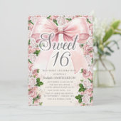 Roze Bow Coquette Bloemen  Sweet 16 Kaart (Staand voorkant)