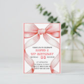 Roze Bow Coquette Bow verjaardagsuitnodiging, 13e  Briefkaart (Staand voorkant)