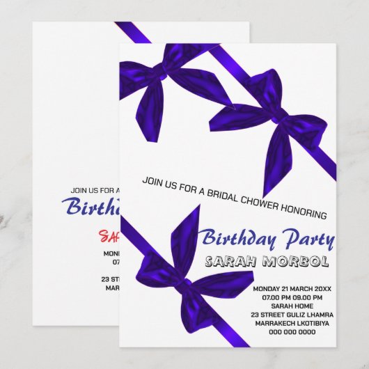 Roze Bow Coquette Bow verjaardagsuitnodiging, 13e  Kaart (Voorkant / Achterkant)