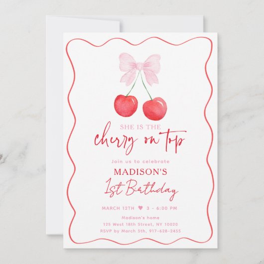 Roze Bow Coquette Cherry Girl Verjaardag Kaart (Voorkant)