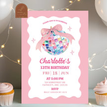 Roze Bow Coquette Disco Ball Girl Verjaardag