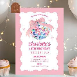 Roze Bow Coquette Disco Ball Girl Verjaardag Kaart