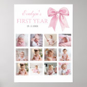 Roze Bow Coquette Eerste Jaar Foto Milestone Poster (Voorkant)