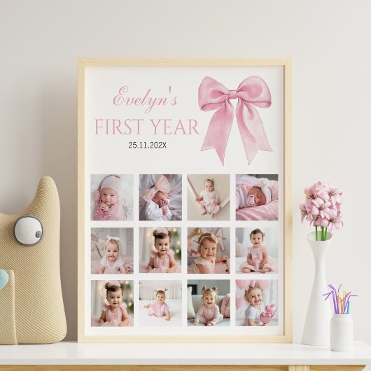 Roze Bow Coquette Eerste Jaar Foto Milestone Poster