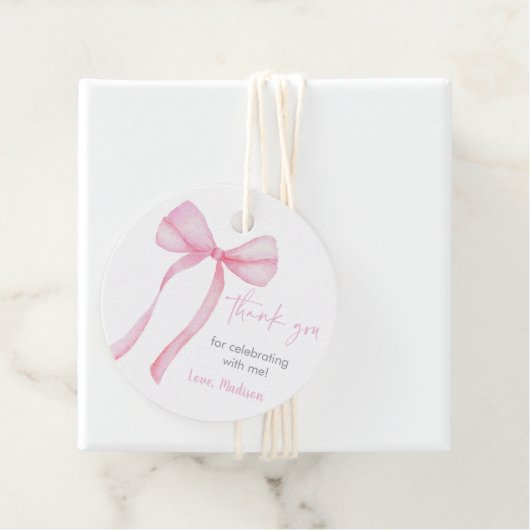 Roze Bow Coquette Eerste Verjaardag Bedankjes Labels (In situ)
