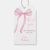 Roze Bow Coquette Eerste Verjaardag Bedankt Cadeaulabel (Voorkant)