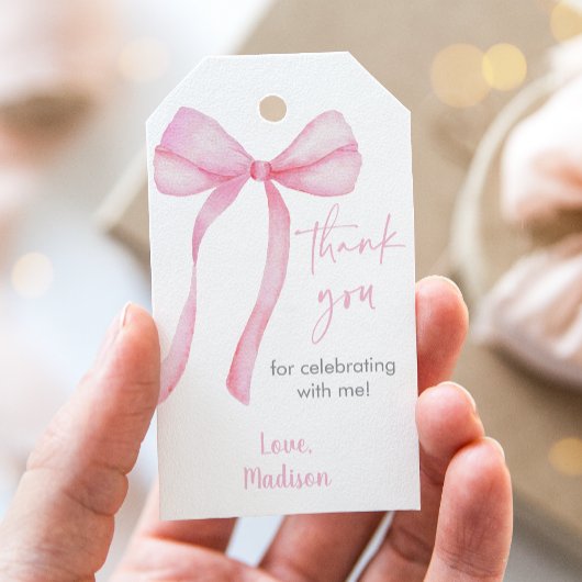 Roze Bow Coquette Eerste Verjaardag Bedankt Cadeaulabel