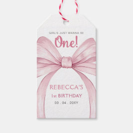 Roze Bow Coquette Eerste Verjaardag Cadeaulabel