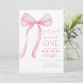 Roze Bow Coquette Eerste Verjaardag Kaart (Staand voorkant)