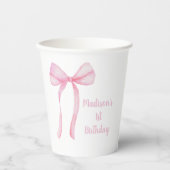 Roze Bow Coquette Eerste Verjaardag Papieren Bekers (Voorkant)