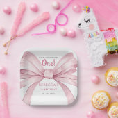 Roze Bow Coquette Eerste Verjaardag Papieren Bordje (Feest)