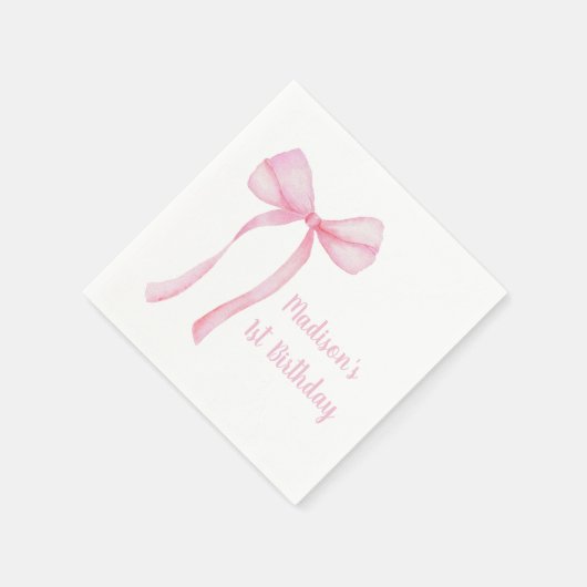 Roze Bow Coquette Eerste Verjaardag Servet (Hoek)