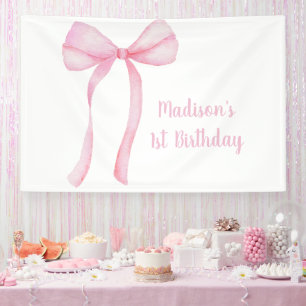 Roze Bow Coquette Eerste Verjaardag Spandoek