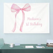 Roze Bow Coquette Eerste Verjaardag Spandoek (Beurs)