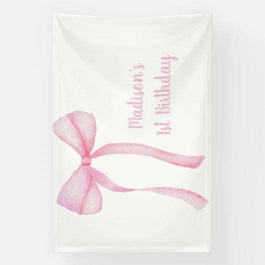Roze Bow Coquette Eerste Verjaardag Spandoek (Verticaal)