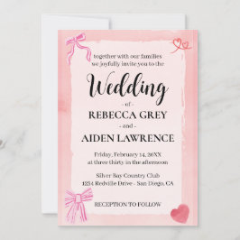 Roze Bow Coquette Elegant Modern Elegant Huwelijk Kaart