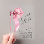 Roze Bow Coquette Elegant Vrijgezellenfeest Acryl Uitnodigingen (Insitu (Draagbaar))