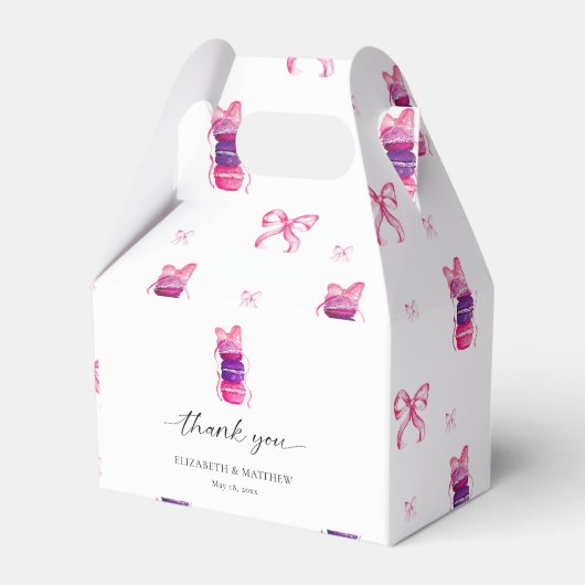 Roze Bow Coquette Elegante Macaron bruiloft Bedankdoosjes (Voorkant Zijde)