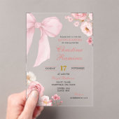 Roze Bow coquette floral Quinceanera Acryl Uitnodigingen (Insitu (Draagbaar))