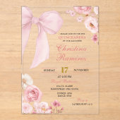 Roze Bow coquette floral Quinceanera Acryl Uitnodigingen (Voorkant)