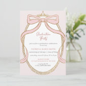 Roze Bow Coquette Foto Afstudeerfeest Kaart (Staand voorkant)