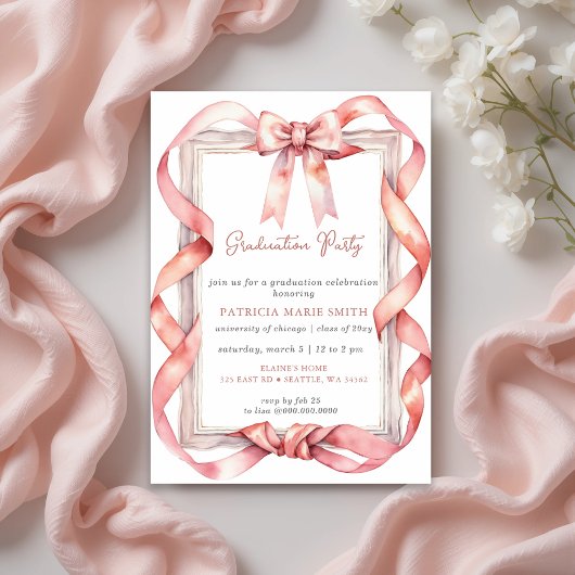 Roze Bow Coquette Foto Afstudeerfeest Kaart