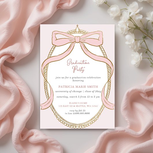 Roze Bow Coquette Foto Afstudeerfeest Kaart