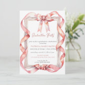 Roze Bow Coquette Foto Afstudeerfeest Kaart (Staand voorkant)